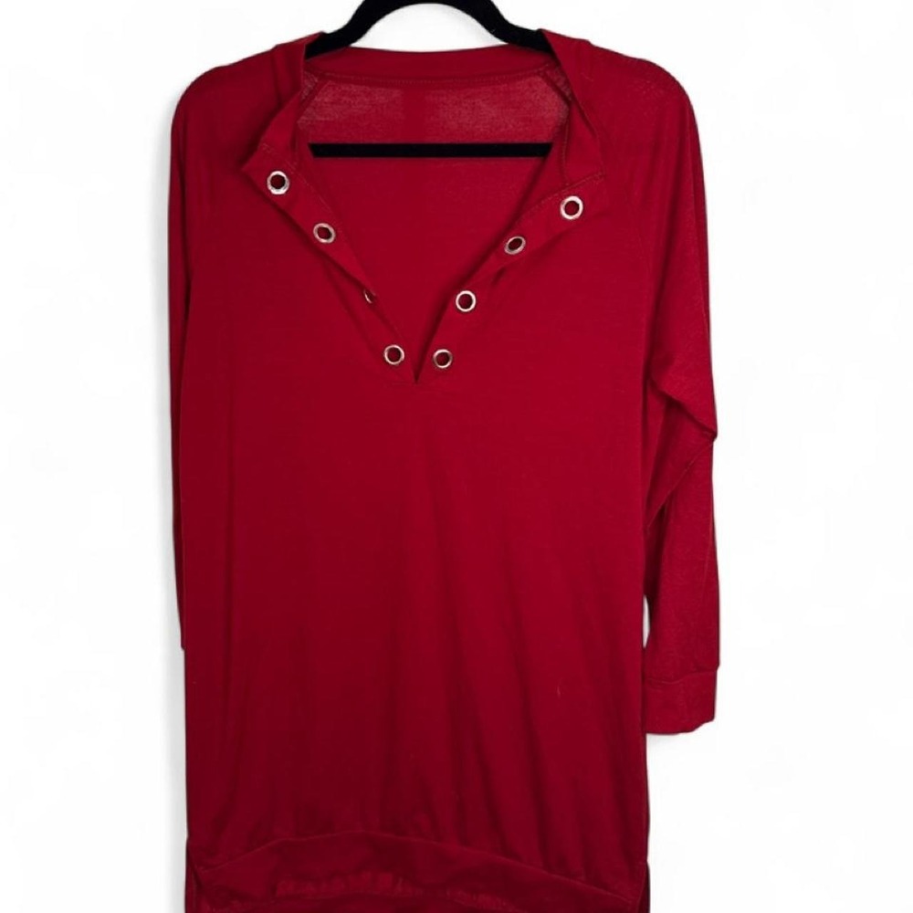 Red long sleeve dress with eyelet details